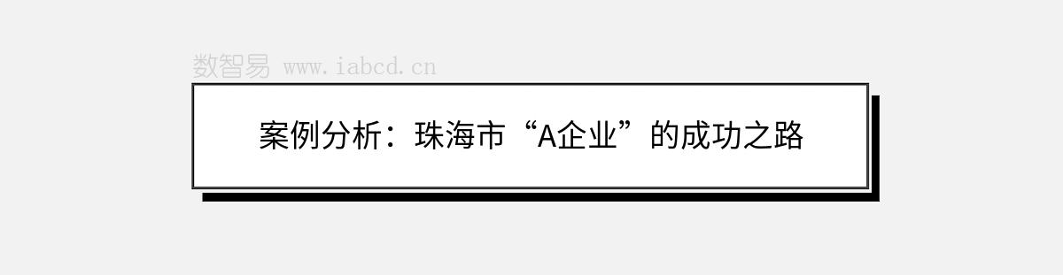 案例分析：珠海市“A企业”的成功之路