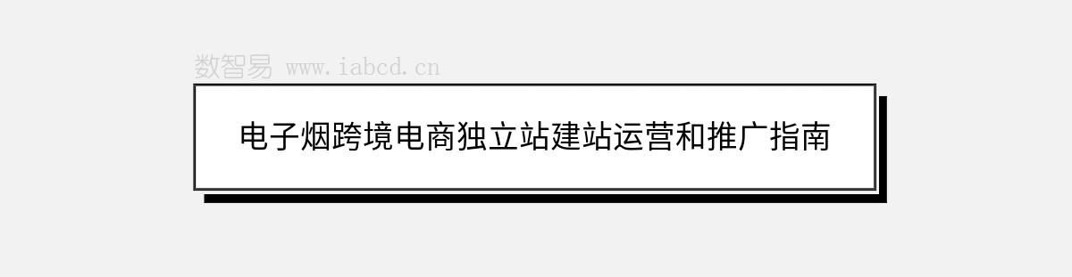 电子烟跨境电商独立站建站运营和推广指南