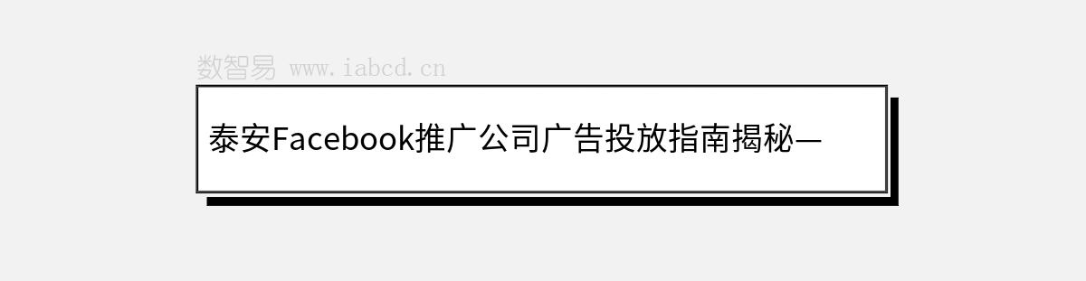 泰安Facebook推广公司广告投放指南揭秘——助力本地外贸和跨境电商企业腾飞